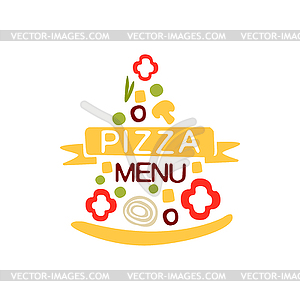 Flat colorful pizza slice shape logo with - vector clip art