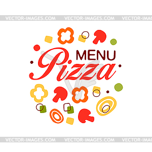 Colorful flat logo for pizza menu in circle shape - vector image