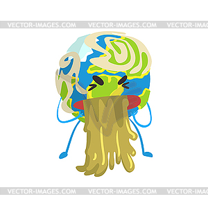 Рвота мультяшный персонаж планеты Земля, смешной глобус - векторизованное изображение