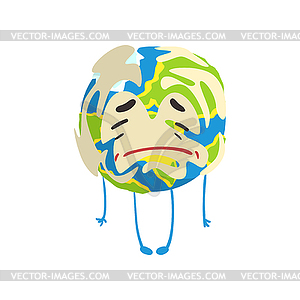 Sad cartoon Earth planet character crying, funny - vector clipart / vector image