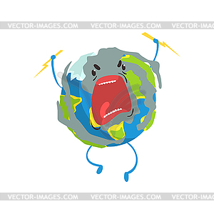 Wutend Cartoon Erde Planeten Charakter Blitz Vektor Clipart Vektorgrafik