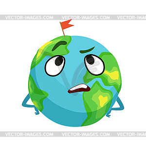 Vexed Earth planet character with hands on its - vector clipart