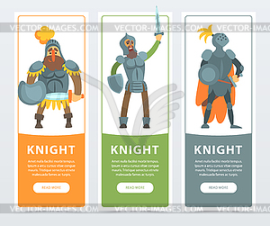 Set of three colorful banners with armed medieval - vector image