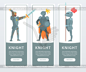 Flat set of vertical banners with medieval knights - royalty-free vector image