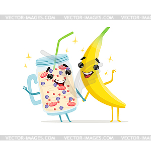 Funny characters of banana and fruit smoothie. - vector clipart