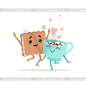 Happy sandwich cookie and cup of coffee with - vector clipart