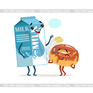 Milk packing and cute donut in chocolate icing - vector clip art