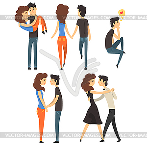 Romantic dinner dating couples set. Lovers - vector image