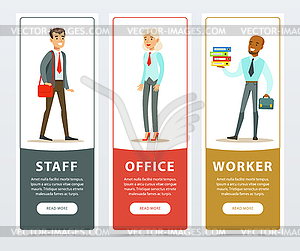 Vertical banners set with office staff. Man - vector clip art