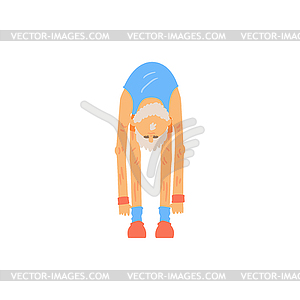 Old bearded man doing toe touch stretching exercise - vector clipart