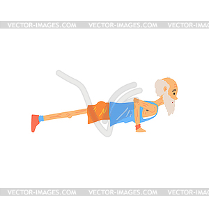 Side view of old man doing push ups. Sports - vector clipart