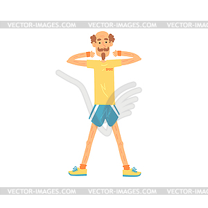 Old man standing with feet shoulder-width apart - vector image