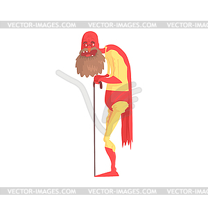 Funny superhero grandfather with walking stick. - vector clipart