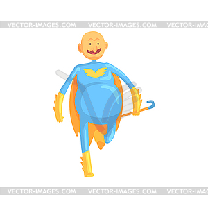 Cheerful grandfather with stick in hand dressed in - vector image