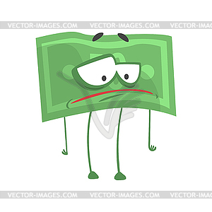 Money with sad face expression. Cartoon banknote - royalty-free vector image