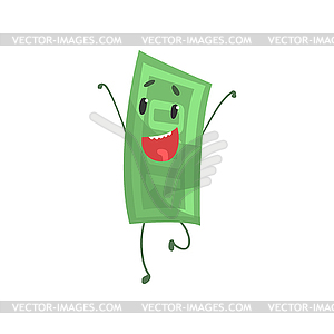 Cheerful hundred dollars character standing with - vector image