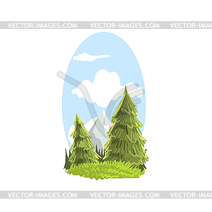 Beautiful landscape scene with firs and mountain - vector image