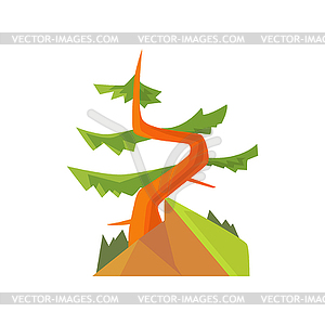 Cartoon forest landscape with curved evergreen - vector image