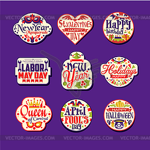 Set of colorful flat retro festive logo or label - vector clipart