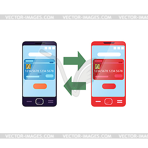 Showing process of transferring money of one card t - vector image