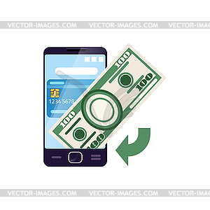 Using smartphone for payments. Internet banking - color vector clipart