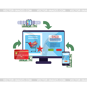 Payment options in internet shop. Using - vector clipart