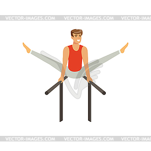 Professional male gymnast training on parallel bars - vector clip art