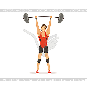 Professional athlete holding barbell above his head - vector image