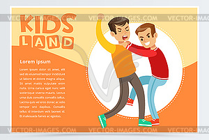 Two boys hitting each other on fight, teen kids - vector clipart