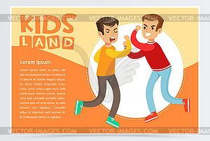 Two teen boys fighting each other, teenager kids - vector clipart