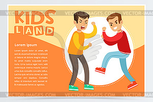 Two teen boys fighting each other, boy bullying - vector clip art