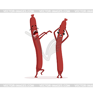 Creepy thin sausage walking like zombie. Other - vector image