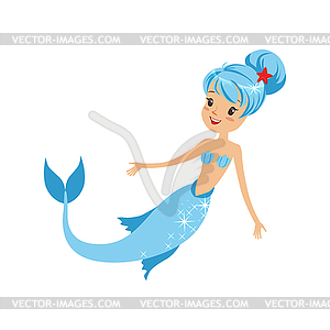 Swimming mermaid girl with happy face expression, - vector clip art