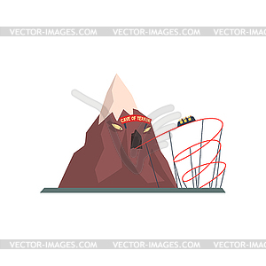 Cave of terror with tunnel for tram. Extreme - vector clip art