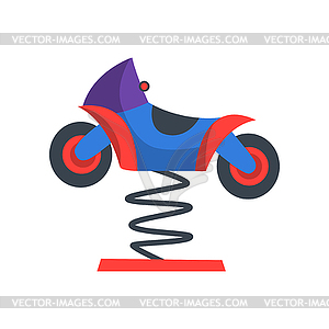 Красочный качающийся мотоцикл весной. ярмарка с аттракционами - векторное изображение EPS