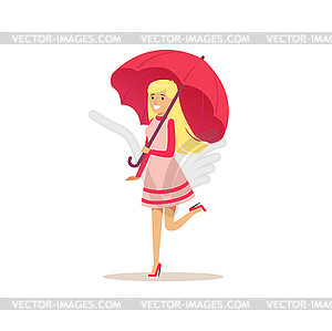 Красивая блондинка молодая женщина в розовом платье - векторизованное изображение клипарта