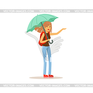 Beautiful woman under turquoise umbrella flat - royalty-free vector image