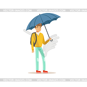 Man standing under blue umbrella flat - vector image