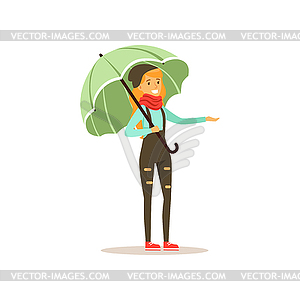 Beautiful woman wearing warm clothes standing - vector image