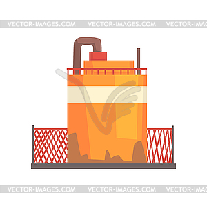 Orange metal tank, industrial factory storage - vector image