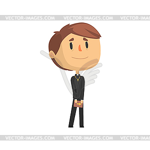 Priest character standing with bible, catholic - vector EPS clipart