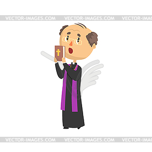 Priest character people with bible book, catholic - vector clipart