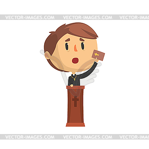 Priest character giving speech of tribune, - vector image