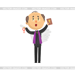 Priest character standing with bible book and - vector clipart
