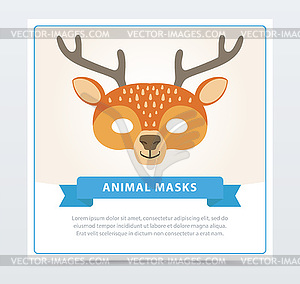 Wild animal mask of brown spotted deer with horns - vector clipart