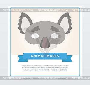 Masquerade colorful mask of gray koala with cute - vector clipart