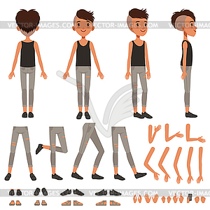 Boy character creation set, student boy - vector EPS clipart