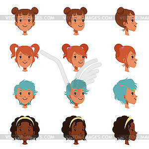 Avatars of female faces with different haircuts - vector clip art