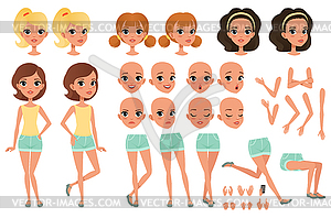 Teenager girl character creation set with various - vector image