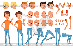 Teenager boy character constructor. Set of various - vector image